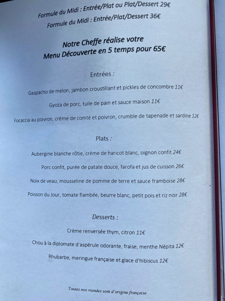 Nosso Restaurant menu gscinparis