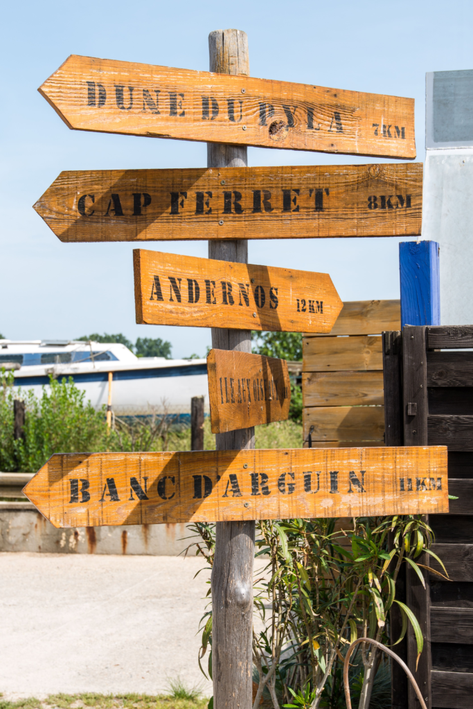 Arcachon Bay (France), direction indicator in the oyster village of Gujan-Mestras