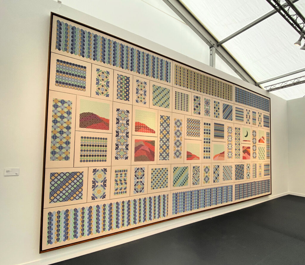 Jordan Nassar, "Lament of the Field", 2022, Hand-embroidered cotton on cotton, presented by James Cohan Gallery at the Frieze Art Fair, Los Angeles 2023 gscinparis