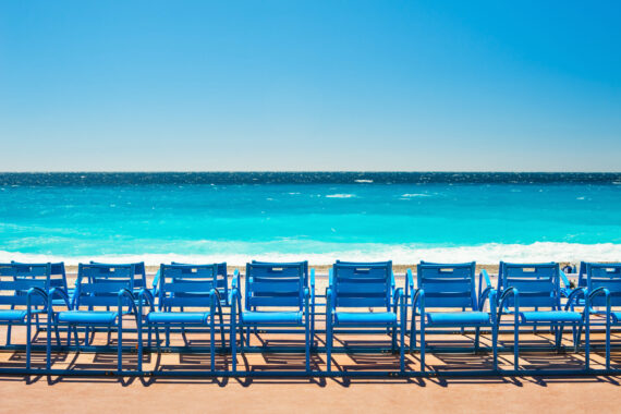 Iconic Blue Chairs on the Promenade des Anglais in Nice, France