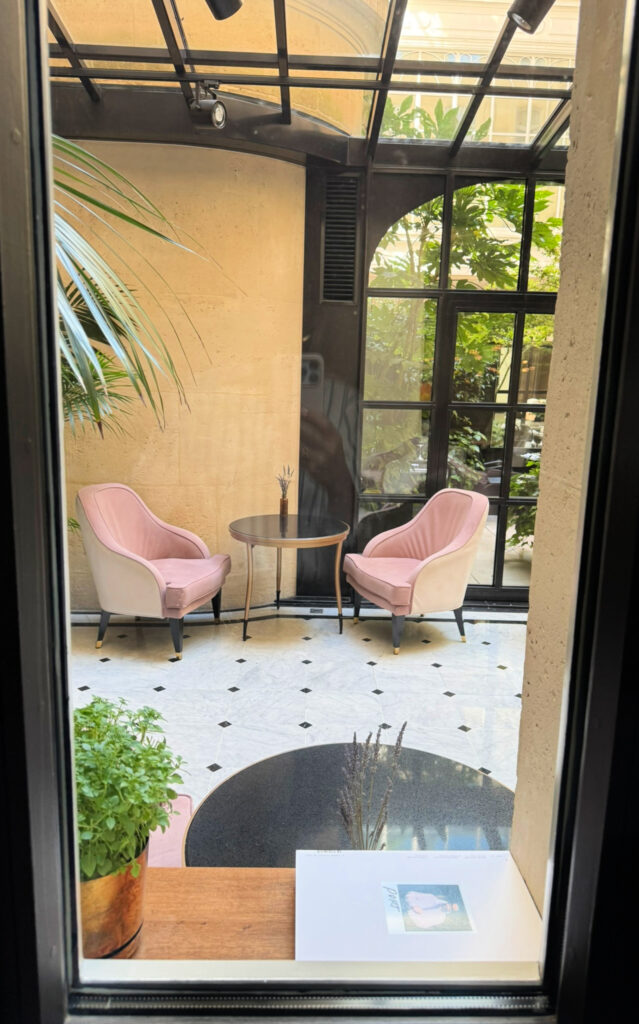 Stylish lounge area of Le Narcisse Blanc Hotel in Paris (copyright, gscinparis, LLC)