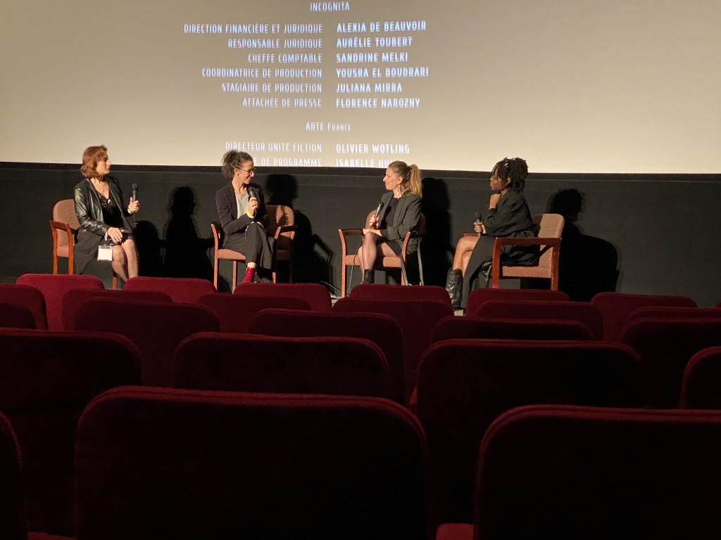 A typical panel after the movie screening in French (with a translator) with actors, directors, composers.