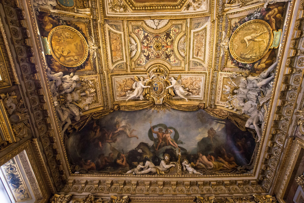 Details of the breathtaking Apollo Gallery in the Louvre Museum, Paris, France