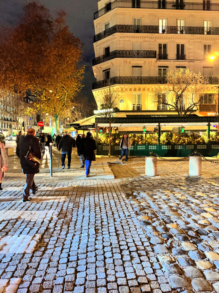 Cobblestone streets leading to Les Deux Magots